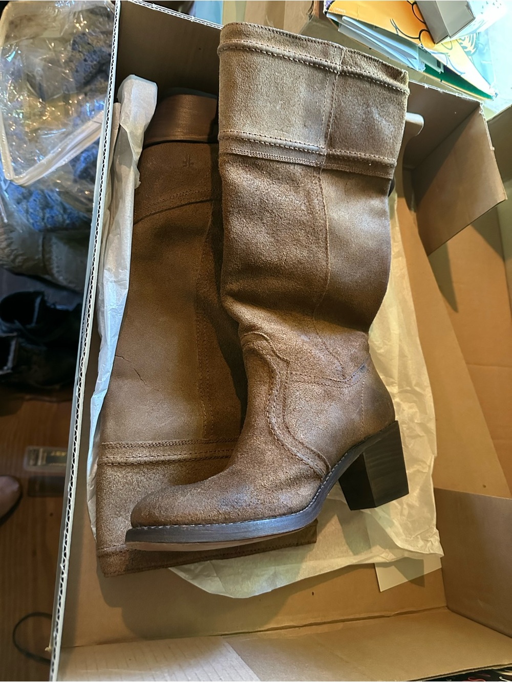 Frye Jane 14L Stitch Mid-calf Brown Boots